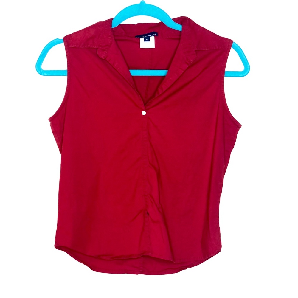 Red sleeveless top